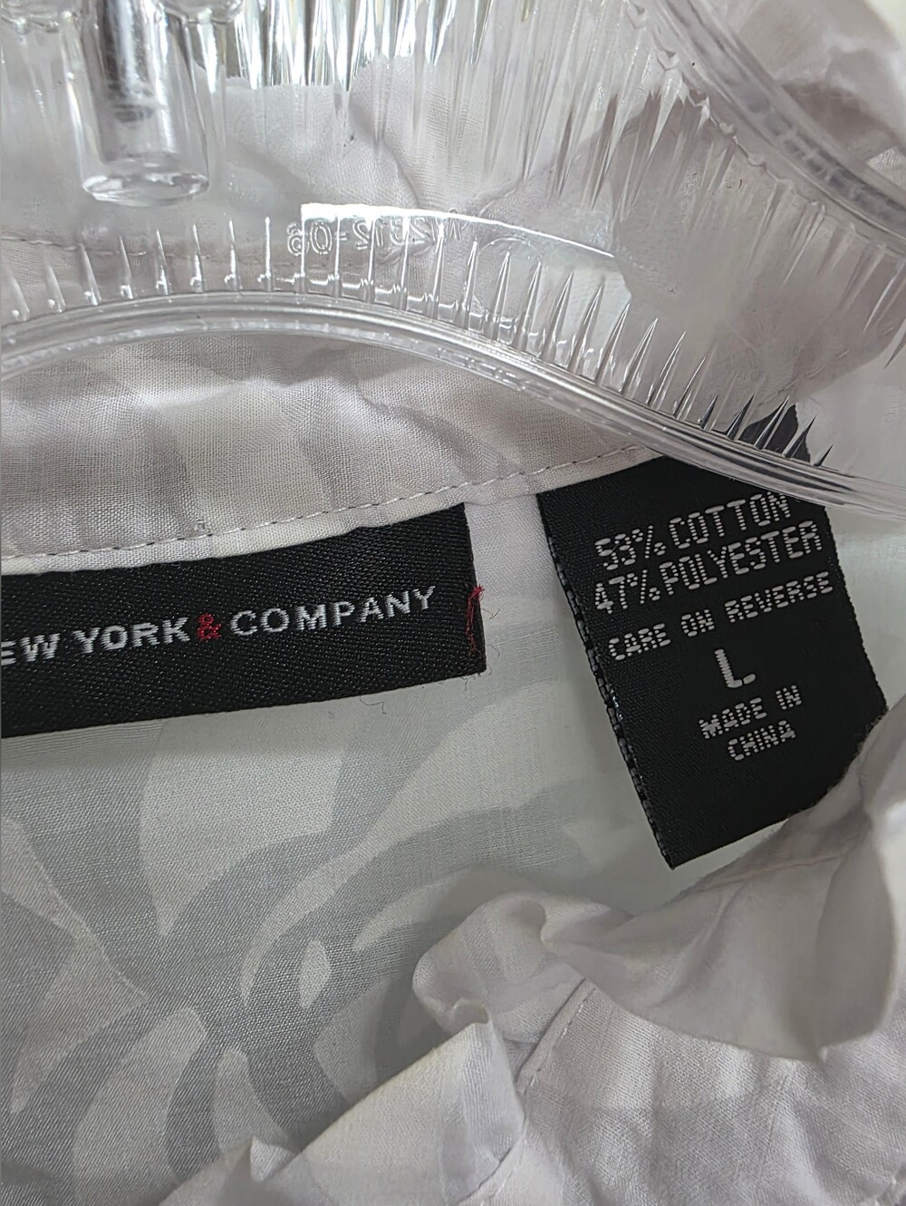 New York & Company White Ruffled Collar Button-Front Shirt Long Sleeve Size L - Picture 6 of 7